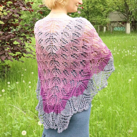 Handmade Crochet Shawl Wrap Pink Purple Gradient - Picture 2 of 5